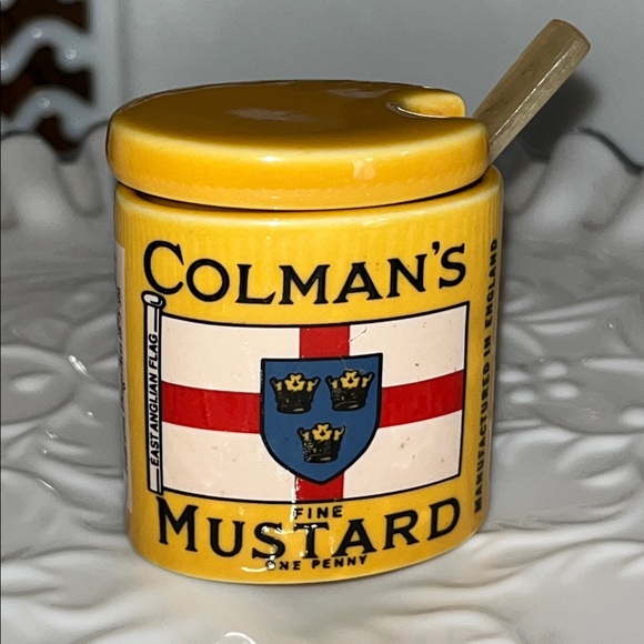Vintage Ceramic Colman's Mustard Penny Pot with Mustard Spoon - Picture 11 of 11